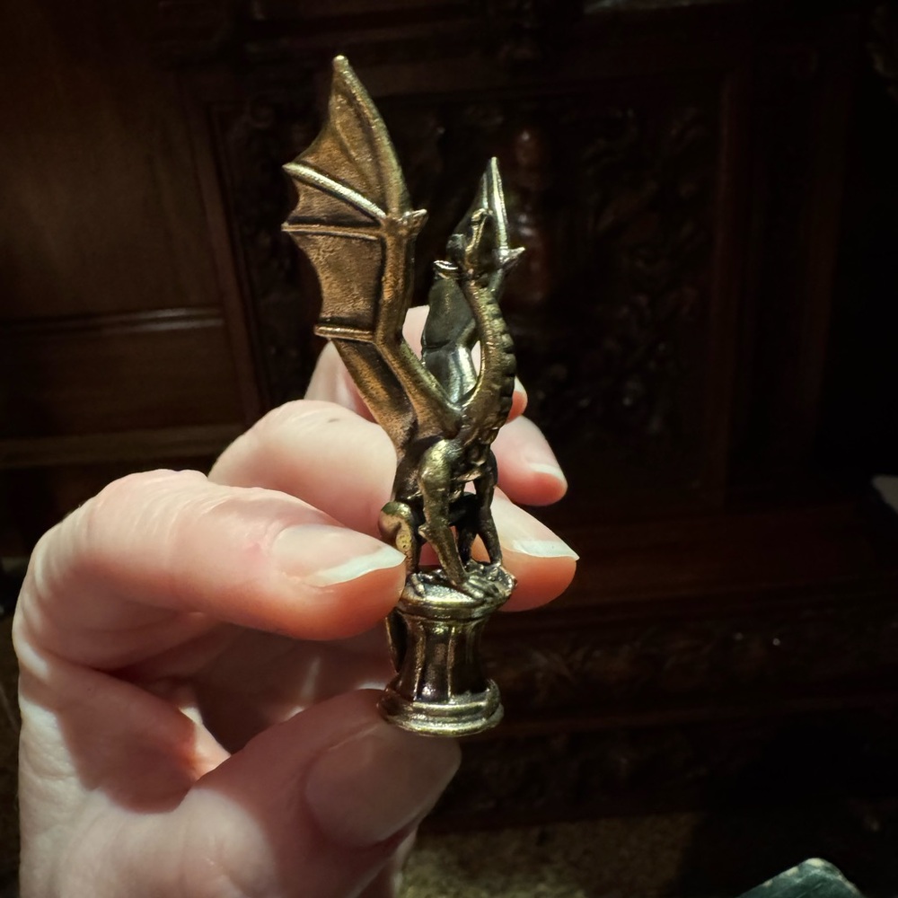 Solid Brass Dragon on Pedestal Vintage-style Sculpture Desk Decor - Picture 12 of 14